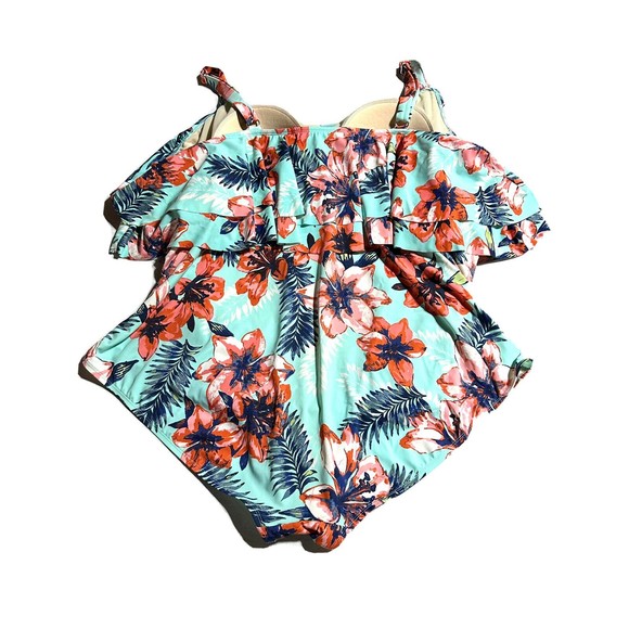 CATHERINES One Piece Swimsuit Bathing Suit Ruffles Built in Bra Floral Size 32W - Picture 4 of 12